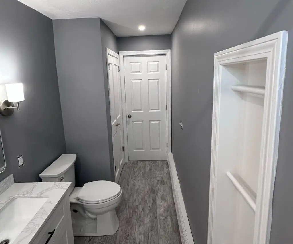 Regular drywall in a bathroom